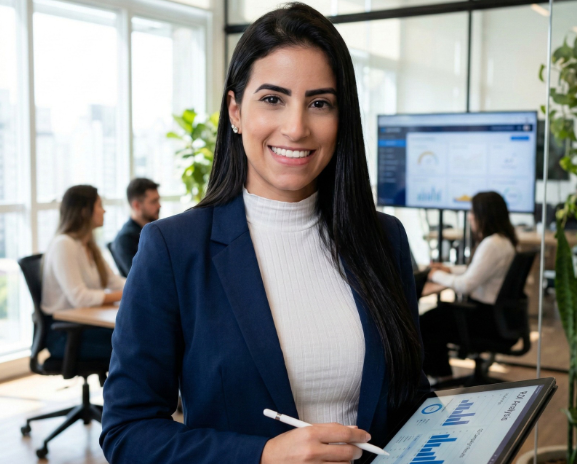 Fundadora da Solução Virtual em reunião corporativa online
